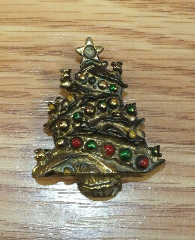 Vintage Taiwan Made Gold Tone Weihnachtsbaum Brosche Read von TheCrewMBD