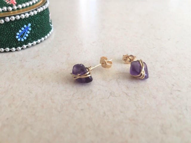 Gold Amethyst Ohrstecker, Silber Februar Birthstone Ohrringe, Ohrstecker in Filled Oder Sterling von TheCrystalYou