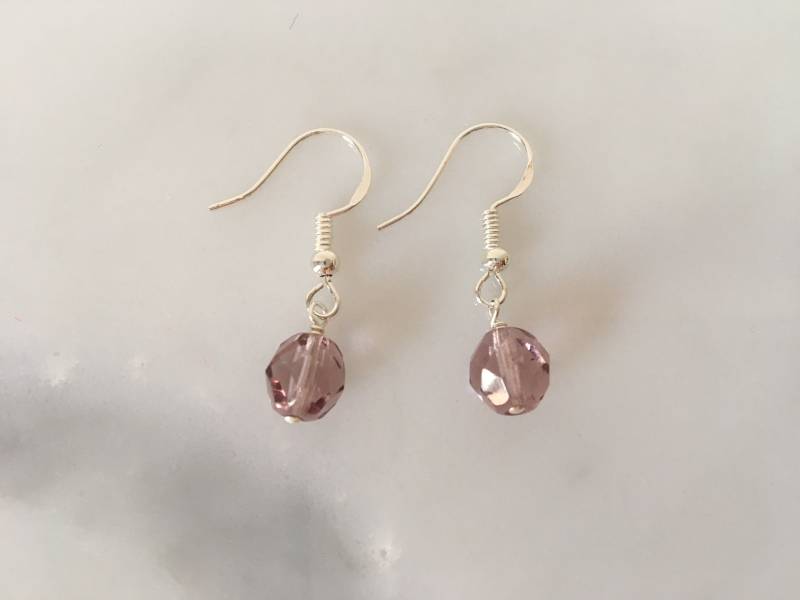 sterling Silber Light Amethyst Kristallglas Haken Ohrringe, Glaskristall Baumeln Ohrringe In von TheCrystalYou