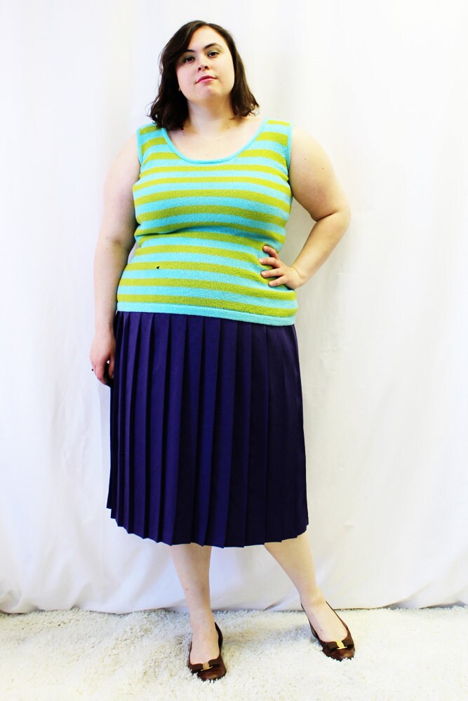 Final Sale - Plus Size Vintage Blau & Grün Streifen Pullover Stricken Tank-Top | Größe 12/14 Final Sale - Plus Size Vintage Blau & Grün Streifen Pullover Stricken Tank-Top | Größe 12/14 von TheCurvyElle