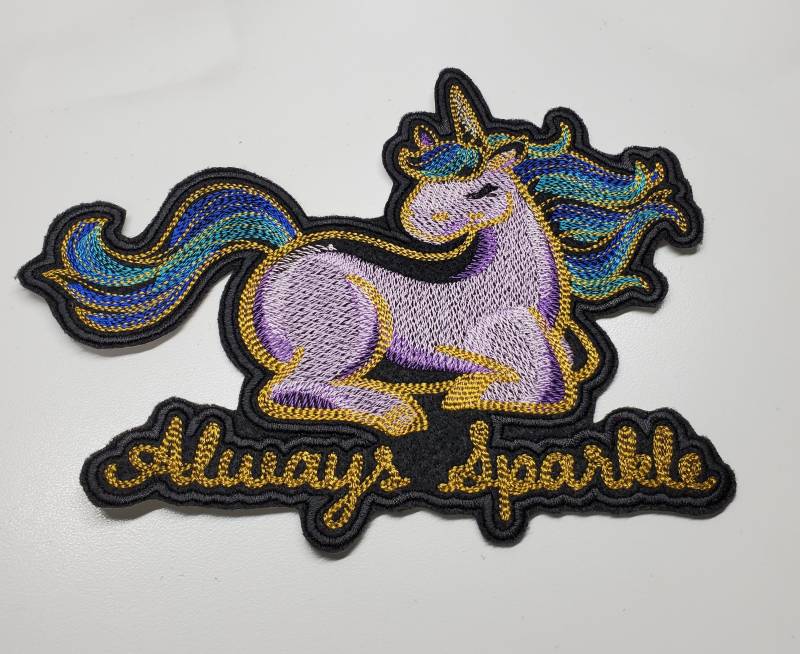 Always Sparkle Einhorn Bestickter Aufnäher - Patch Glitzer Buntes Gold Filz Regenbogen von TheCuttingCafeShop