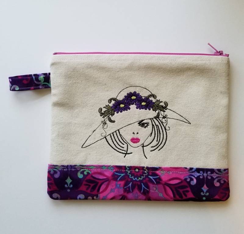 Sale - Lady Bestickte Reißverschlusstasche Geldbörse Minitasche in Hat Stickerei Schminktasche Canvas Tasche Florale von TheCuttingCafeShop