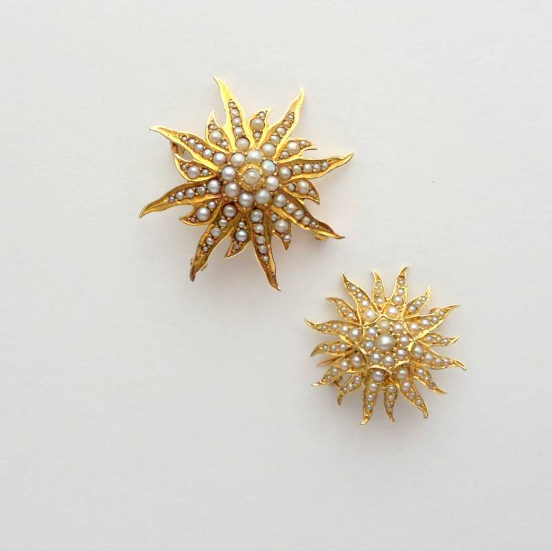 Antiker Sunburst Anhänger. 14K Gold & Perlen. Brosche. Sonne Stern Starburst Antiker Sunburst Anhänger. 14K Gold & Perlen. Brosche. Sonne Stern Starburst von TheDeeps