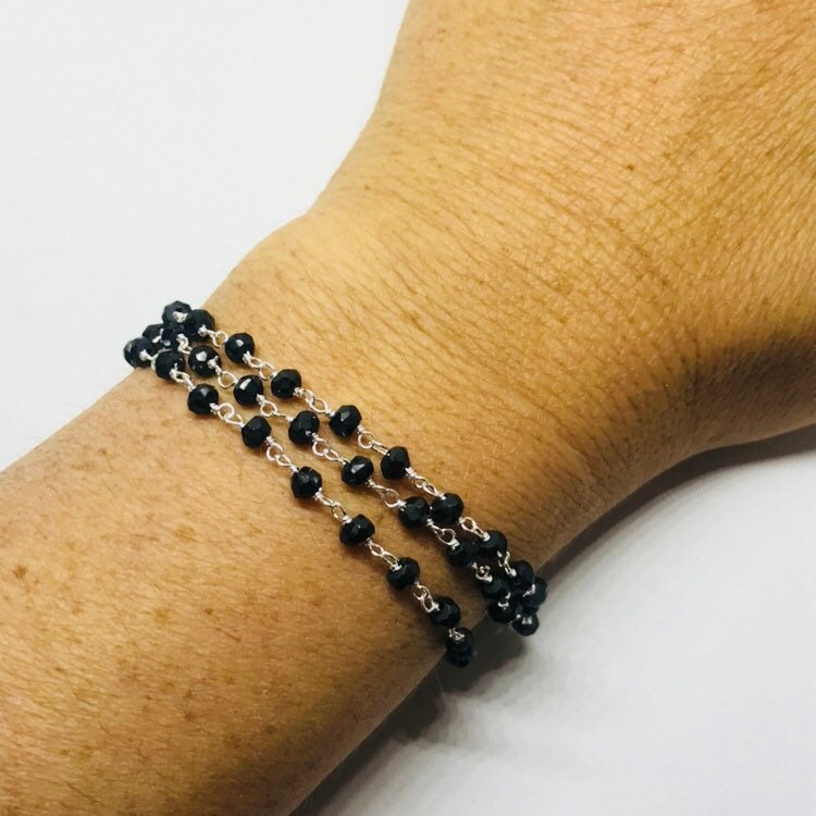 Black Spinel Beaded Armband-Sterling Silver-Spinel Schmuck-Black Stone Bead Halskette-Birthstone Jewelry-Moldavite von TheDesertGoddess