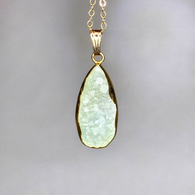 Blue Druzy Pendant-24K Gold Plated-Blue Stone Jewelry-Druzy Jewelry-Chalcedony-Birthstone Jewelry-Moldavite von TheDesertGoddess