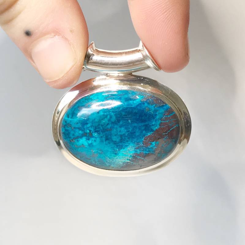 Chrysokoll Anhänger - Sterling Silber Dezember Geburtsstein Schmuck Moldavit von TheDesertGoddess