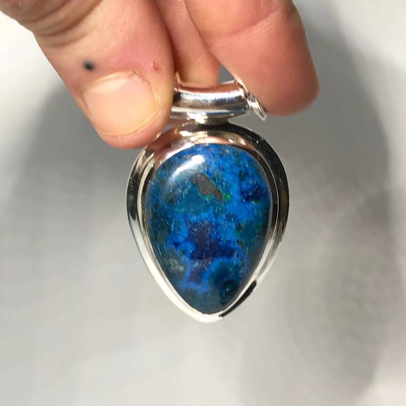 Chrysokoll Azurit Anhänger - Sterling Silber Dezember Geburtsstein Schmuck Moldavit von TheDesertGoddess