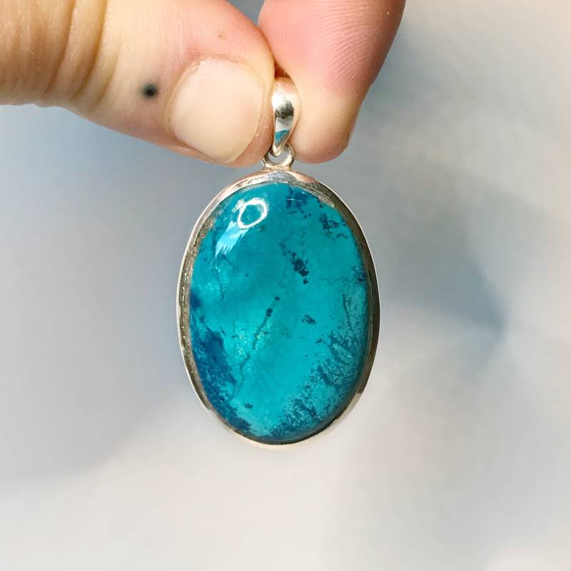 Chrysokoll Türkis Anhänger - Sterling Silber Dezember Geburtsstein Schmuck Moldavit von TheDesertGoddess