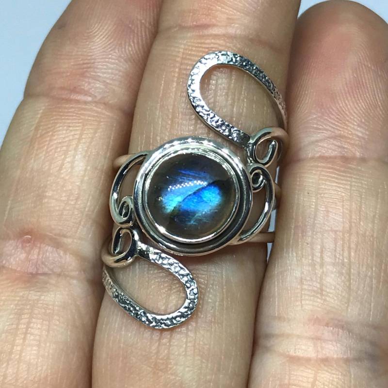Einzigartige Labradorit Ring - Sterling Silber Verlobungsring Blauer Stein Geburtsstein Schmuck Eleganter Swirl von TheDesertGoddess