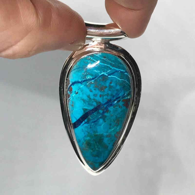 Erstaunlicher Chrysokoll Anhänger - Sterling Silber Dezember Geburtsstein Schmuck Monatsstein Moldavit von TheDesertGoddess