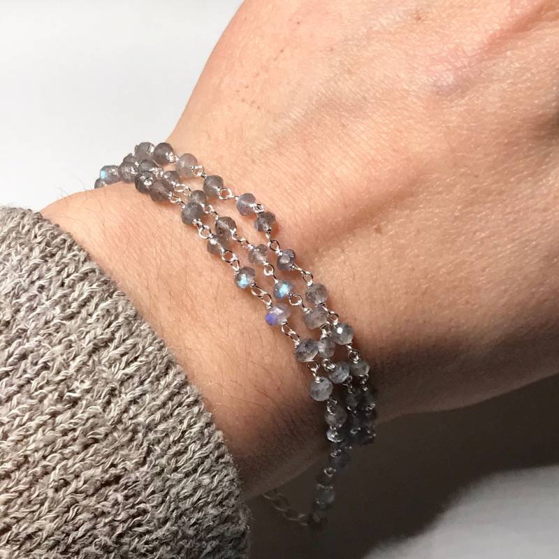 Facettierter Labradorit Perlenstrang - 55cm Sterling Silber Schmuck Blauer Stein Perlenkette Geburtsstein Moldavit von TheDesertGoddess