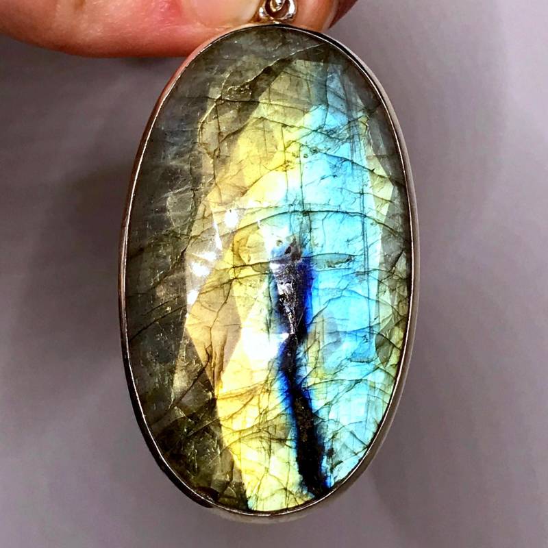 Groß Labradorit Anhänger - Sterling Silber Schmuck Blauer Stein Geburtsstein Fluss von TheDesertGoddess