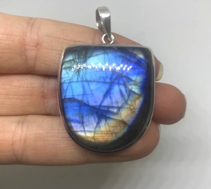 Labradorit Anhänger - Sterling Silber Halskette Blauer Stein Geburtsstein Schmuck Moldavite von TheDesertGoddess