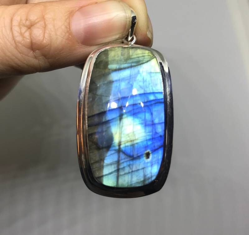 Labradorit Anhänger - Sterling Silber Halskette Schmuck Blaustein Birthstone Moldavite von TheDesertGoddess