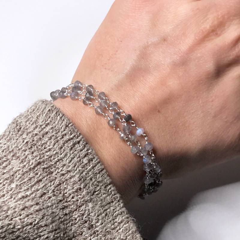 Labradorit Perlenarmband - Halskette 50 cm Sterling Silber Schmuck Blauer Stein Perlenkette Geburtsstein von TheDesertGoddess
