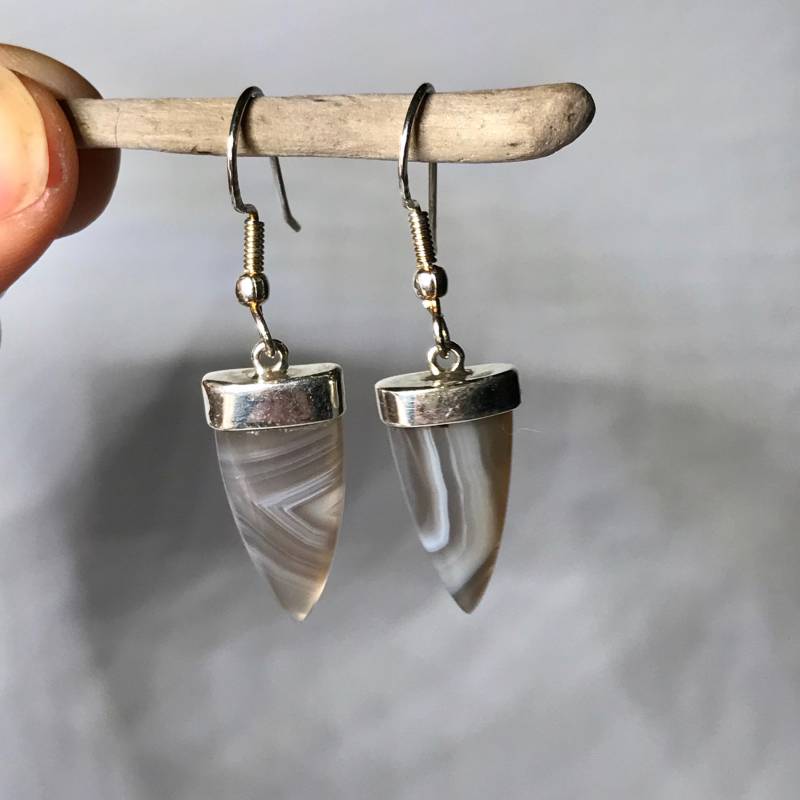 Lace Agate Ohrringe - Sterling Silber Schmuck Grauen Steinarren Birthstone-Schmuck Moldavit von TheDesertGoddess