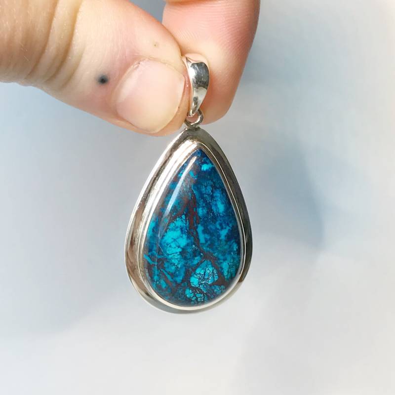 Mehrfarbiger Chrysokoll Anhänger - Sterling Silber Dezember Geburtsstein Schmuck Moldavit von TheDesertGoddess