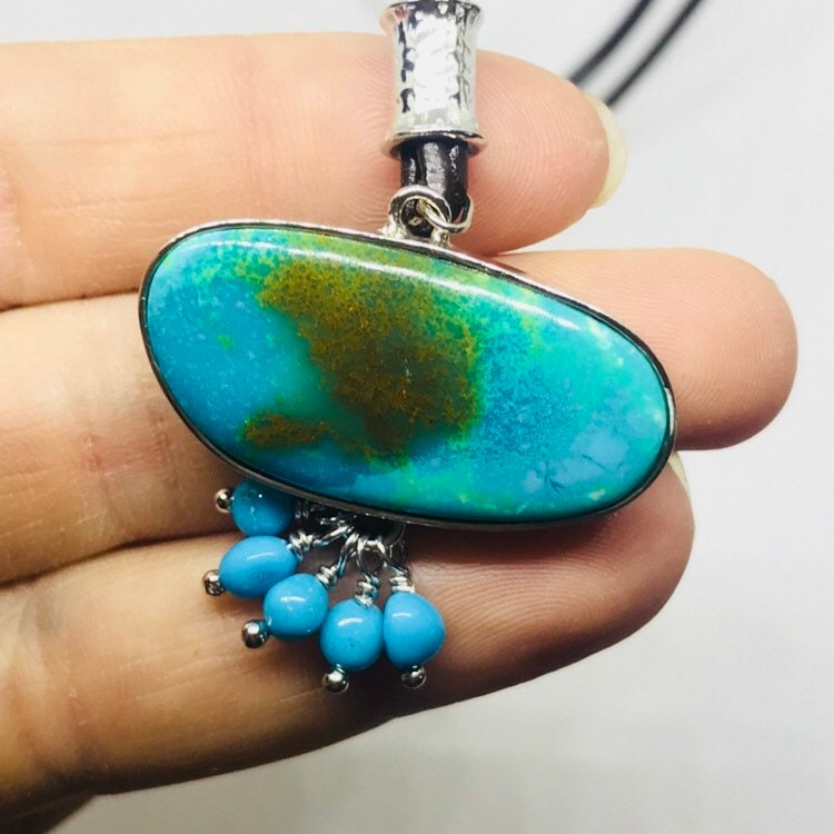 Türkis Und Leder Halskette - Sterling Silber Schmuck Handgemacht Dezember Geburtsstein Moldavit von TheDesertGoddess