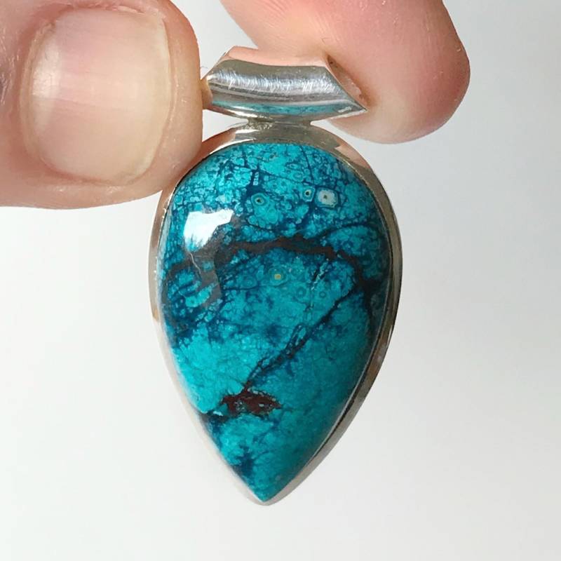 Wunderschöner Blauer Chrysokoll Anhänger - Sterling Silber Dezember Geburtsstein Schmuck Moldavit von TheDesertGoddess