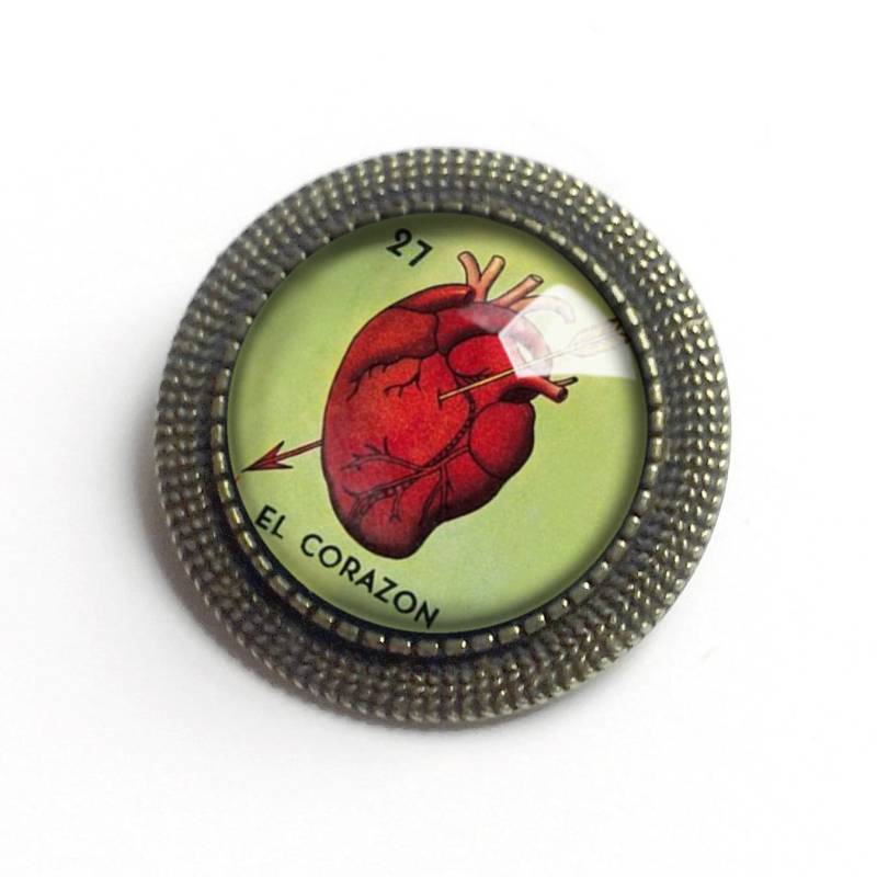 El Corazon Herz Loteria Themen Vintage Inspiriert Pin Brosche von MarginaliaWorks