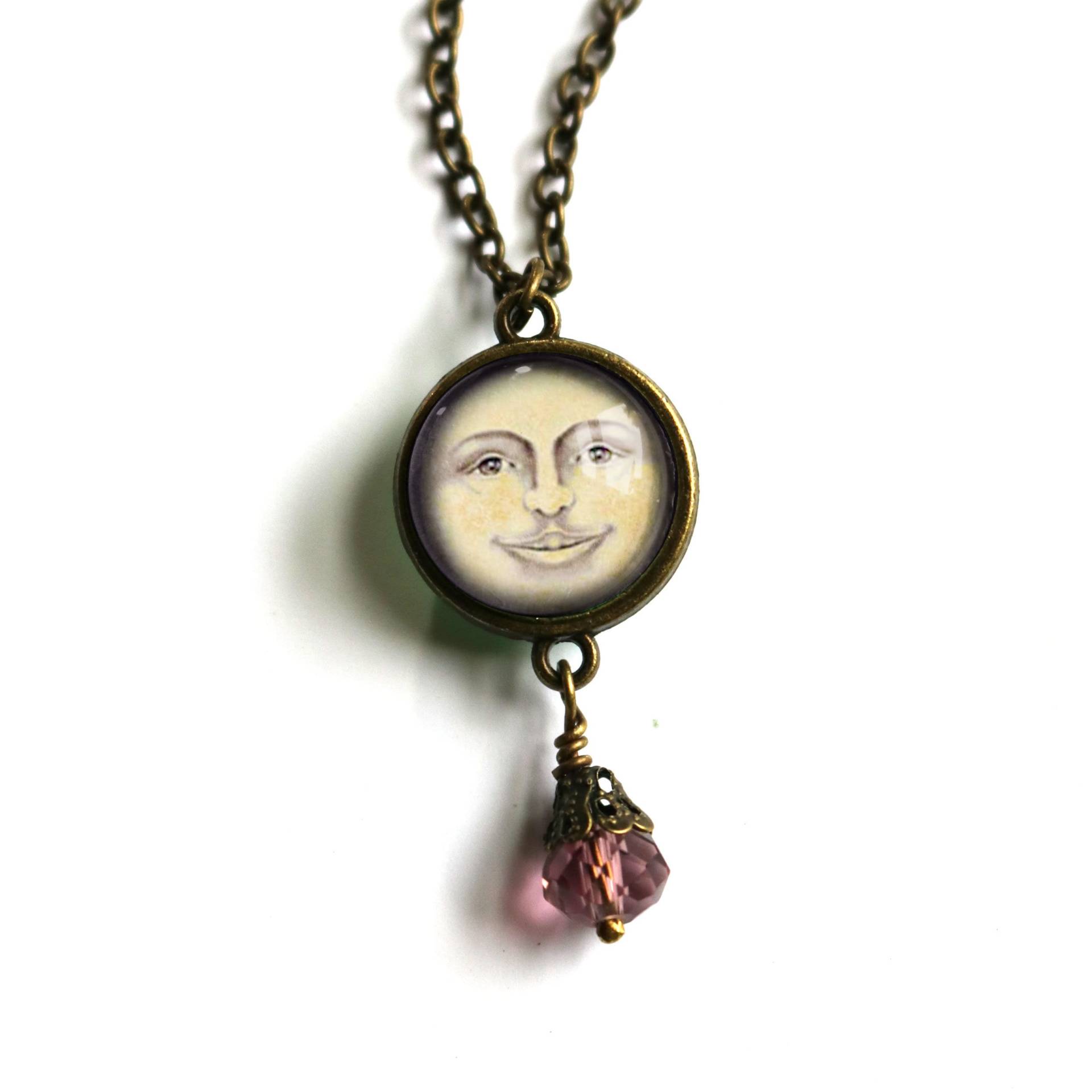 Mann Im Mond Reversible Anhänger Halskette Mit Perle Akzent Mann Im Mond Reversible Anhänger Halskette Mit Perle Akzent von TheDivineIguana