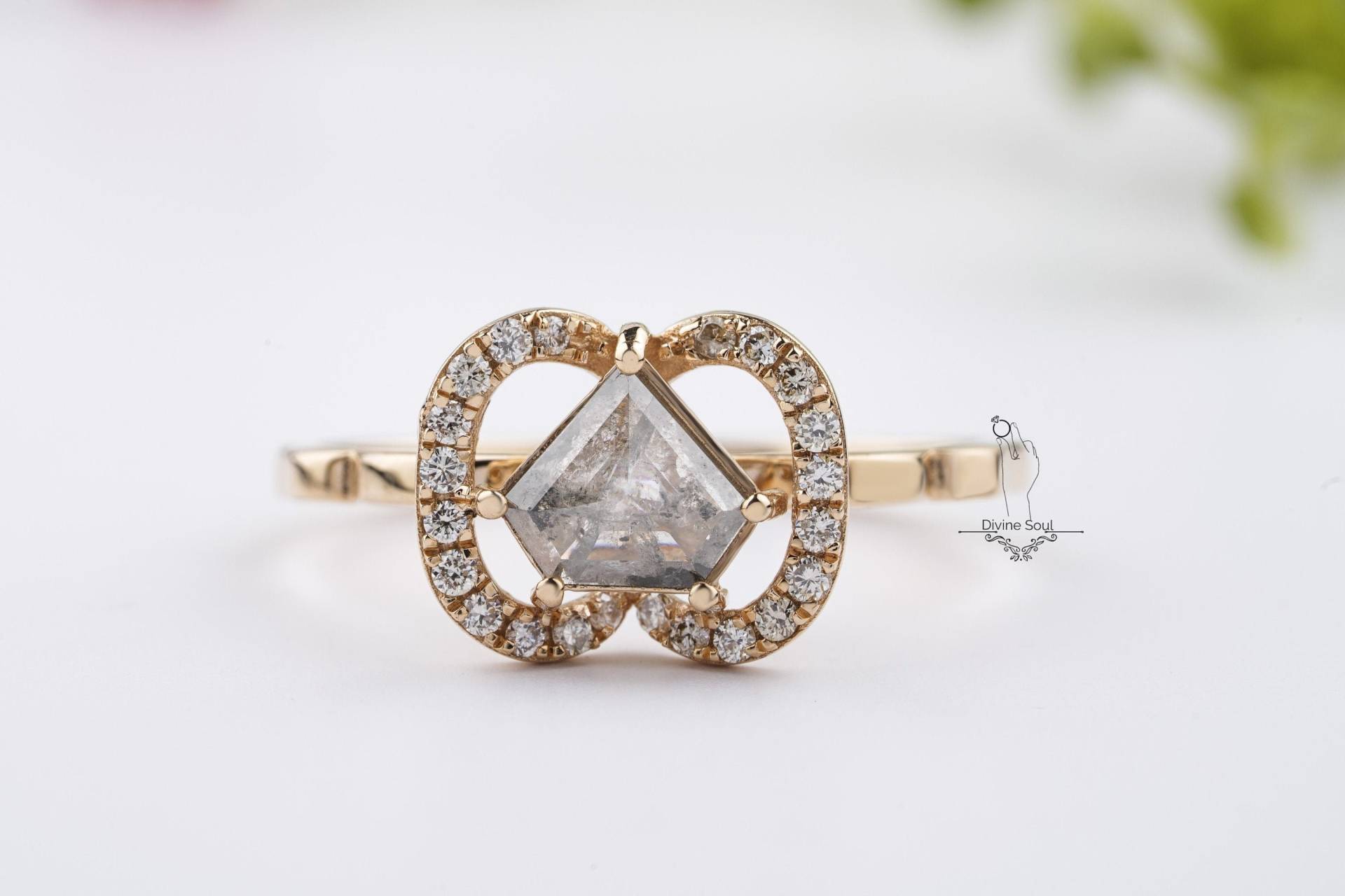 Einzigartiger Verlobungsring | Salz Und Pfeffer Diamant Ring 14 Kt Roségold Moderner Ehering Pentagon Versprechen von TheDivineSoulCo