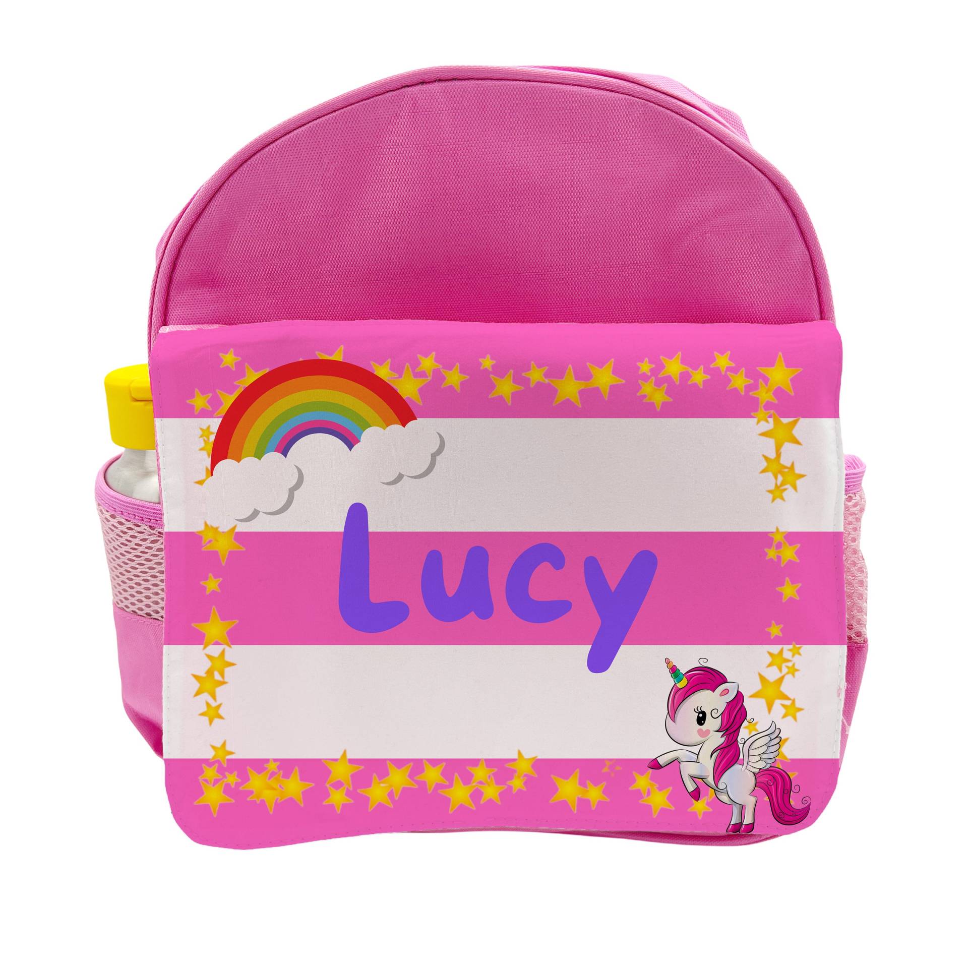 Personalisierte Benutzerdefinierte Regenbogen Einhörner Mädchen Kinder Rosa Rucksack Kinderschultasche - Custom Made in Großbritannien von TheDogTagCo