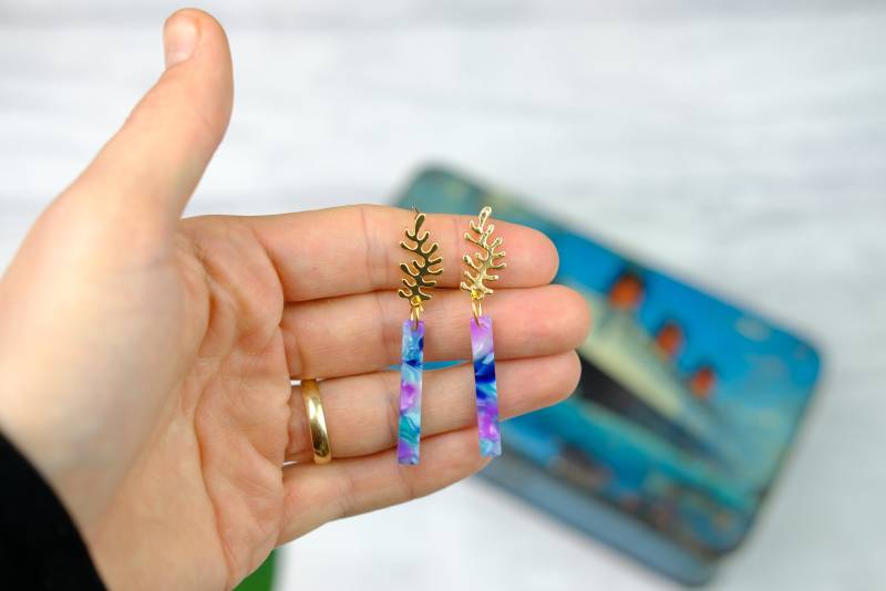 Pink & Blau Statement Ohrringe Blattgold von TheDorothyDays