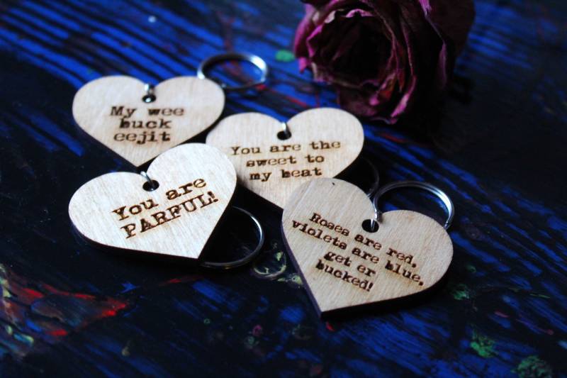 Belfast Slang Herz Schlüsselringe Geschenk Valentinstag Logo Wood Burning Pyrography Rustikal Handmade Love Irland Lustiges Banter von TheDribblyYak