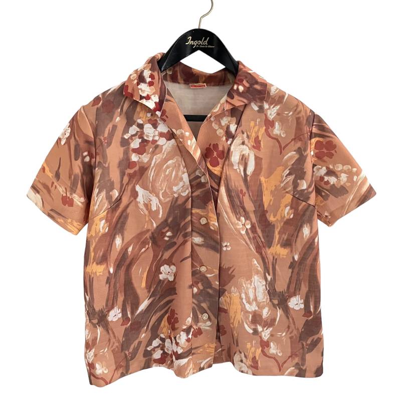 1950Er Bluse Braun Bunt Floral Kurz True Vintage Hemd Damen Muster Sommerbluse L Large von TheDustyDecades