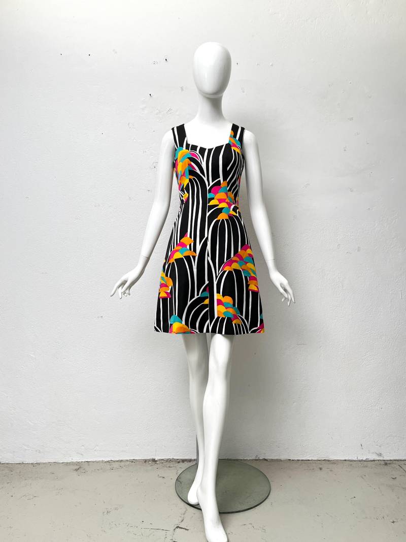 1960Er Mini Kleid Mod Abstrakt Breite Träger Hasso Germany Vintage Damen Größe Xs S von TheDustyDecades
