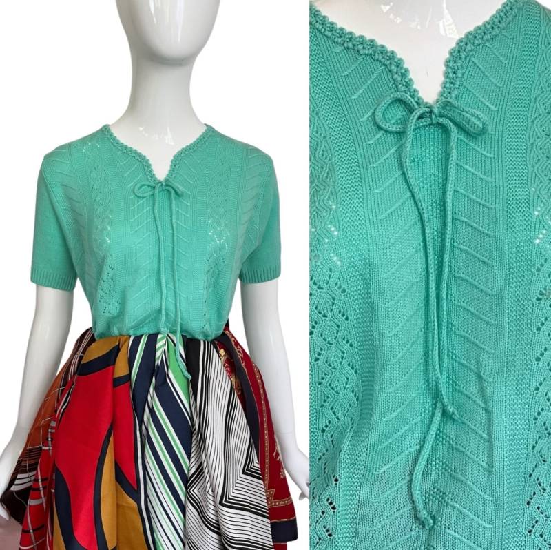 1960S Pullover Grün Strick/Vintage Pulli Strickpullover Kurzarm Damen M L Sommerpulli Boho von TheDustyDecades