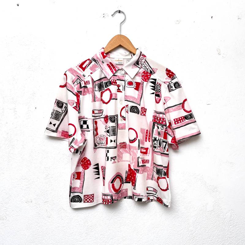 1970S Bluse Bunt Mit Muster True Vintage Hemd Damen Crazy Pattern L von TheDustyDecades