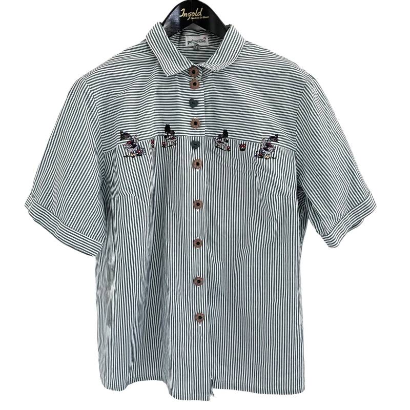 1970S Bluse Landhaus/Herzknöpfe Vintage Gestreift Streifenbluse Grün Weiß Bestickt Bohemian Hemd Damen von TheDustyDecades