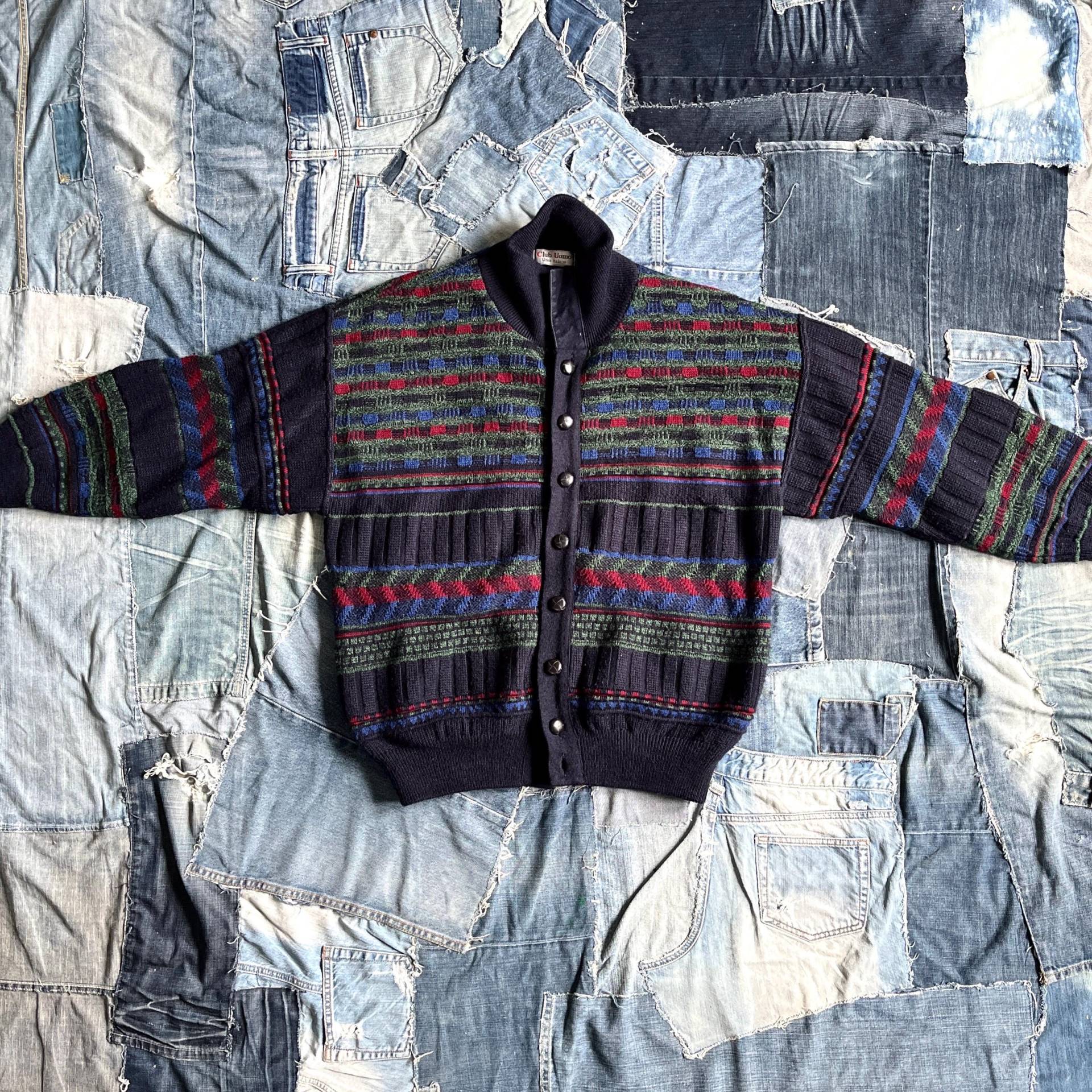 1980Er Jacke Strick Männer Wolljacke Bunt Club Uomo Italy Herrenjacke von TheDustyDecades