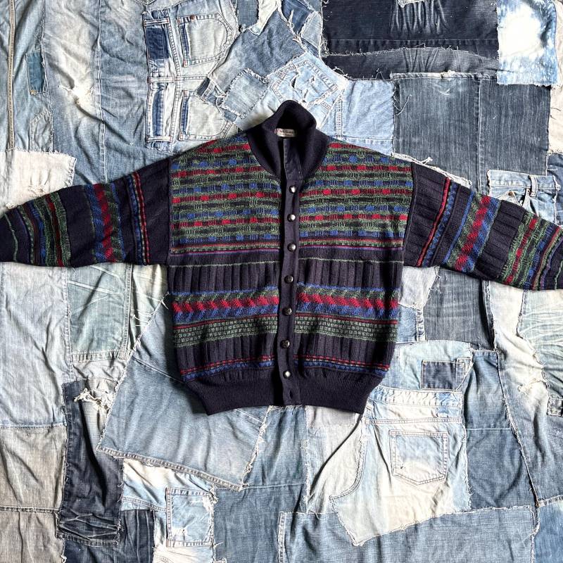 1980Er Jacke Strick Männer Wolljacke Bunt Club Uomo Italy Herrenjacke von TheDustyDecades