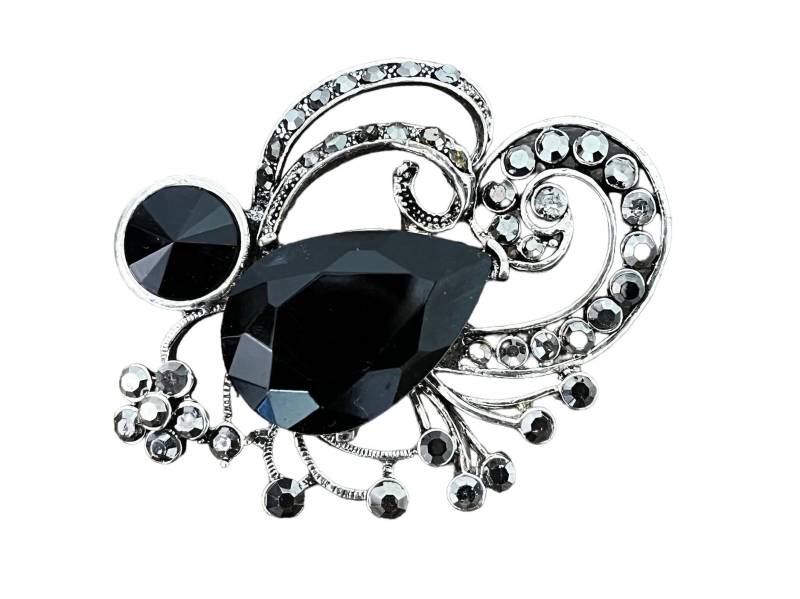 1980S Brosche/Anstecknadel Vintage Modeschmuck Strass Glitzersteine Silber Schwarz 1.2.22-20 1980S Brosche/Anstecknadel Vintage Modeschmuck Strass Glitzersteine Silber Schwarz 1.2.22-20 von TheDustyDecades