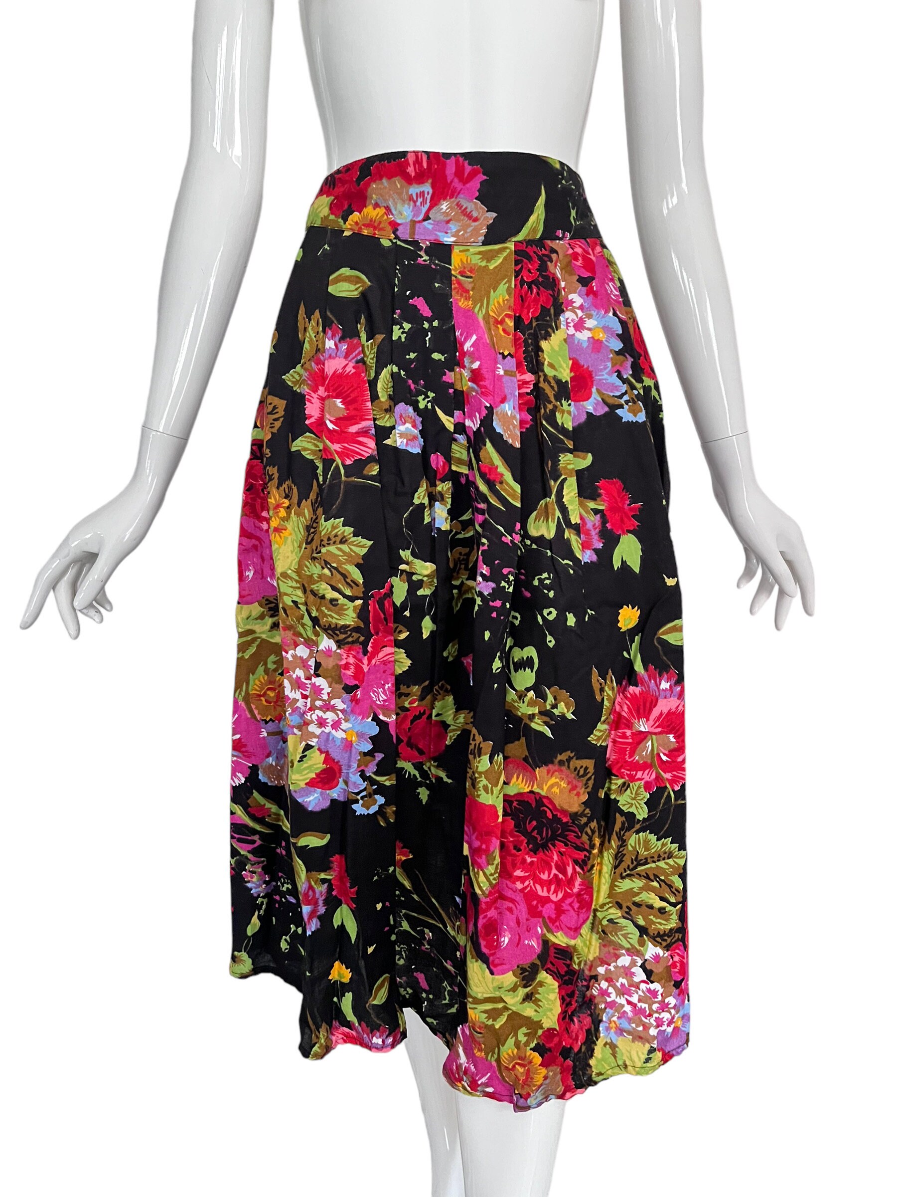 1980S Rock Floral Bunt Baumwolle/Baumwollrock Mit Taschen 80Er Blumenrock Sommerrock Dark Florals 1980S Rock Floral Bunt Baumwolle/Baumwollrock Mit Taschen 80Er Blumenrock Sommerrock Dark Florals von TheDustyDecades