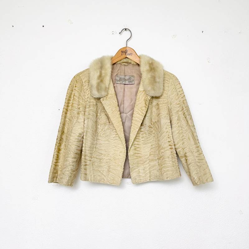 50Er Jahre Felljacke Beige/Kurzjacke Fell 50S Damen Jacke Zum Abendkleid Cocktailparty Outfit L von TheDustyDecades