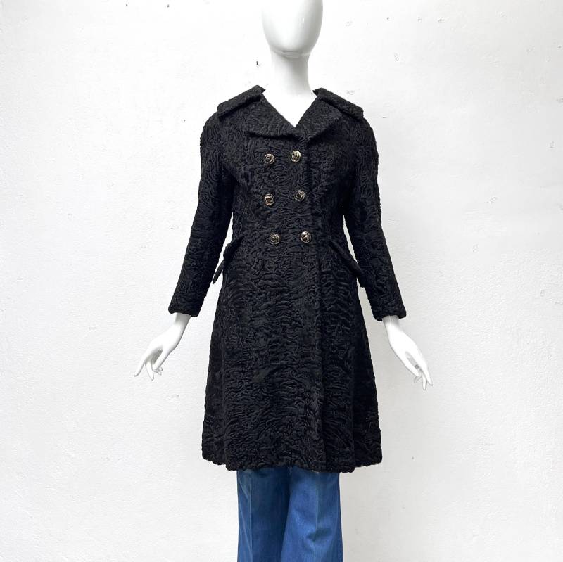 50Er Jahre Fellmantel Schwarz Vintage Perser Halblang 50S Damenmantel Xs S von TheDustyDecades