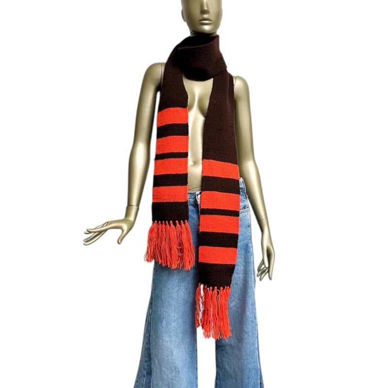 70Er Fransenschal Braun Orange Xxl Strick-Schal Mit Fransen Unisex Vintage Wollschal von TheDustyDecades