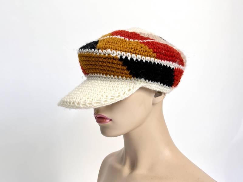 70Er Mütze Vintage Schirmmütze Strickmütze Bunt Boho Damen-Wollmütze Onesize von TheDustyDecades
