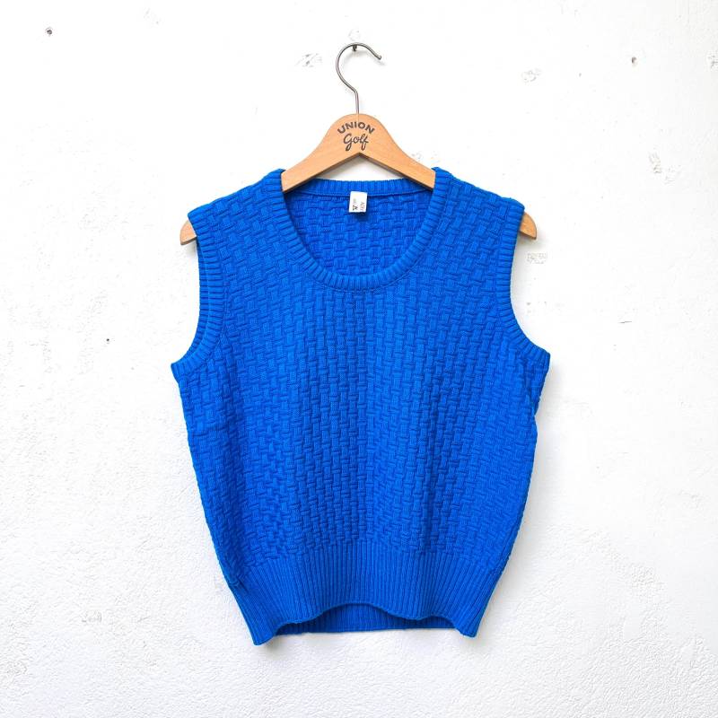 70Er Pullunder Blau/Strickweste Damen Blaue Weste Strick Uni Rundhals M Pulli Ohne Arm Strickpullunder Mod von TheDustyDecades