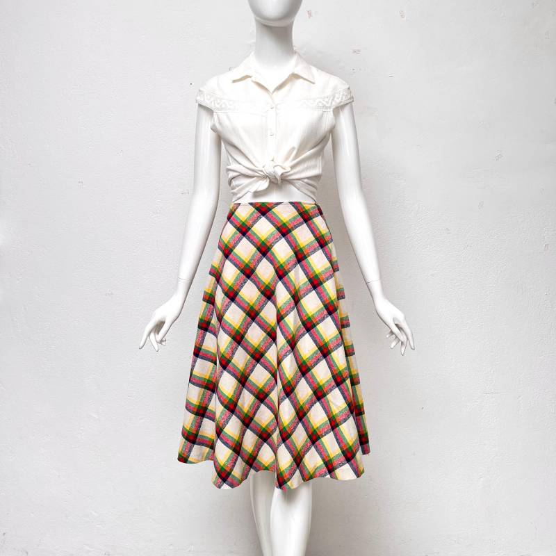 70Er Rock Midi Kariert True Vintage Midirock Bunt Karomuster Weit Damen S M 70S Fashion Mod von TheDustyDecades