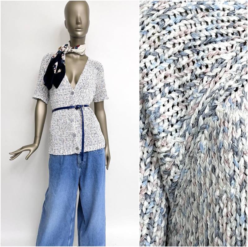 70Er Strickjacke Kurzarm Cassani Vintage Häkeljacke Bunt Weich Cardigan Damen von TheDustyDecades