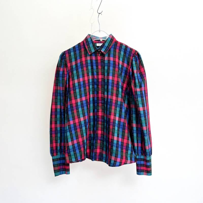 70S Bluse Kariert Western Vintage Karobluse Baumwolle Puffärmel Bunt Damen L von TheDustyDecades