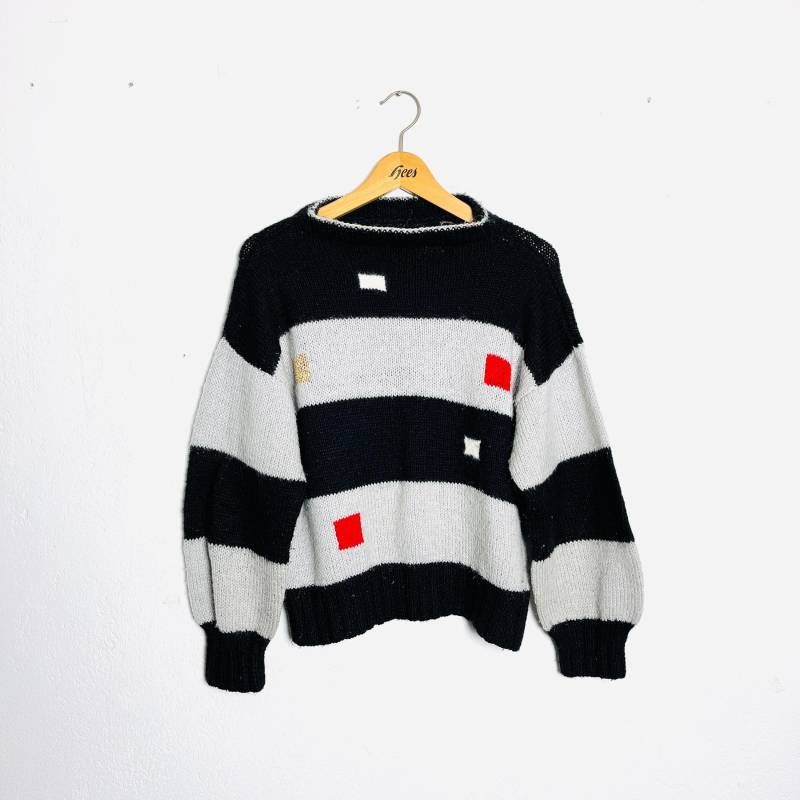 70S Pullover Handarbeit Mit Muster True Vintage Damen Pulli Bunt L Xl Handgestrickt von TheDustyDecades