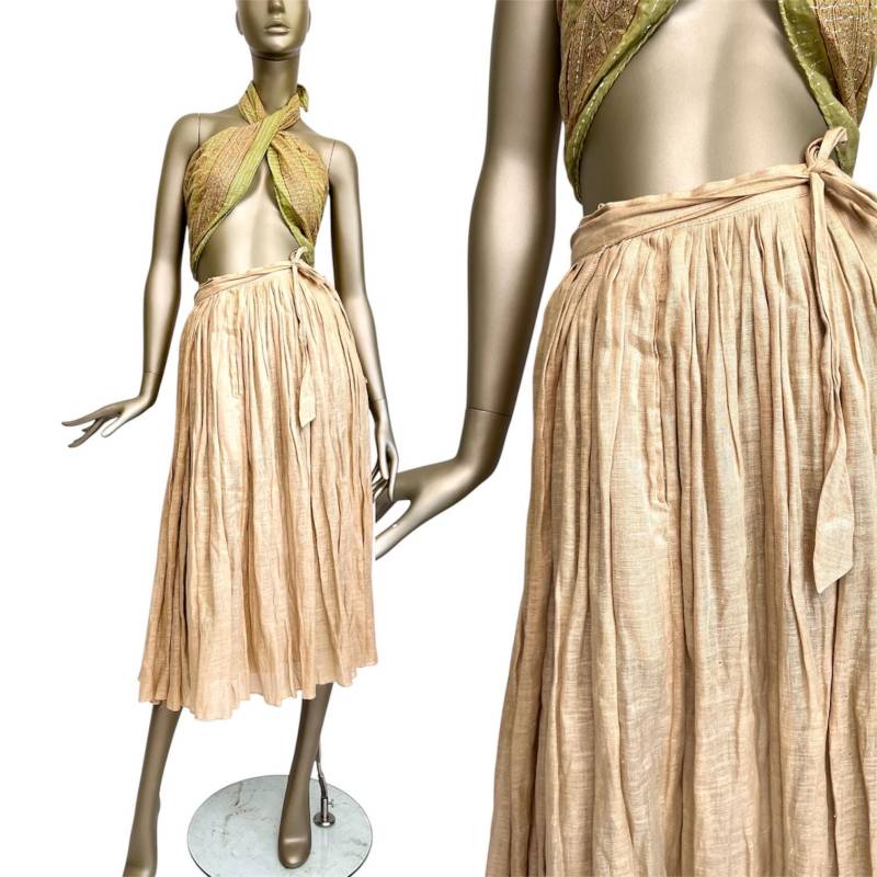 70S Rock John Ashpool Wickelrock Leinen Mit Taschen Made in Irland Midi-Rock Beige, S von TheDustyDecades