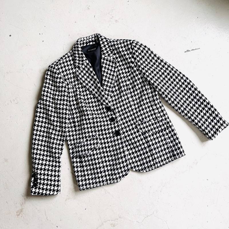 80S Blazer Hahnentritt Schwarz Weiß True Vintage Damenjacke Wolle L von TheDustyDecades