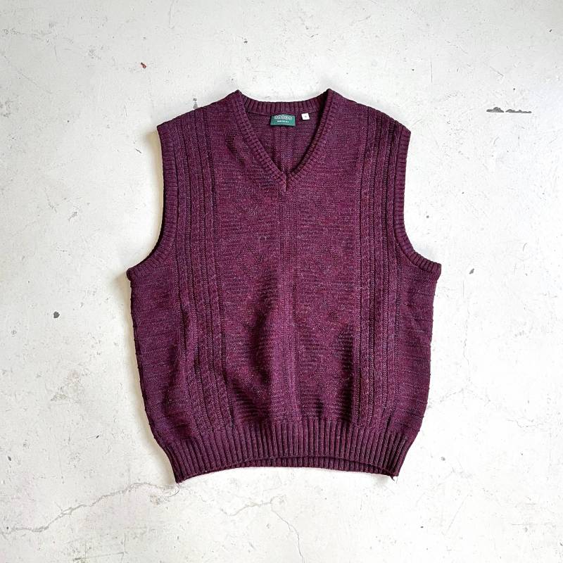 80S Strickweste Dunkelrot Wolle Herren Weste Vintage Pullunder Meliert Männer Größe M von TheDustyDecades